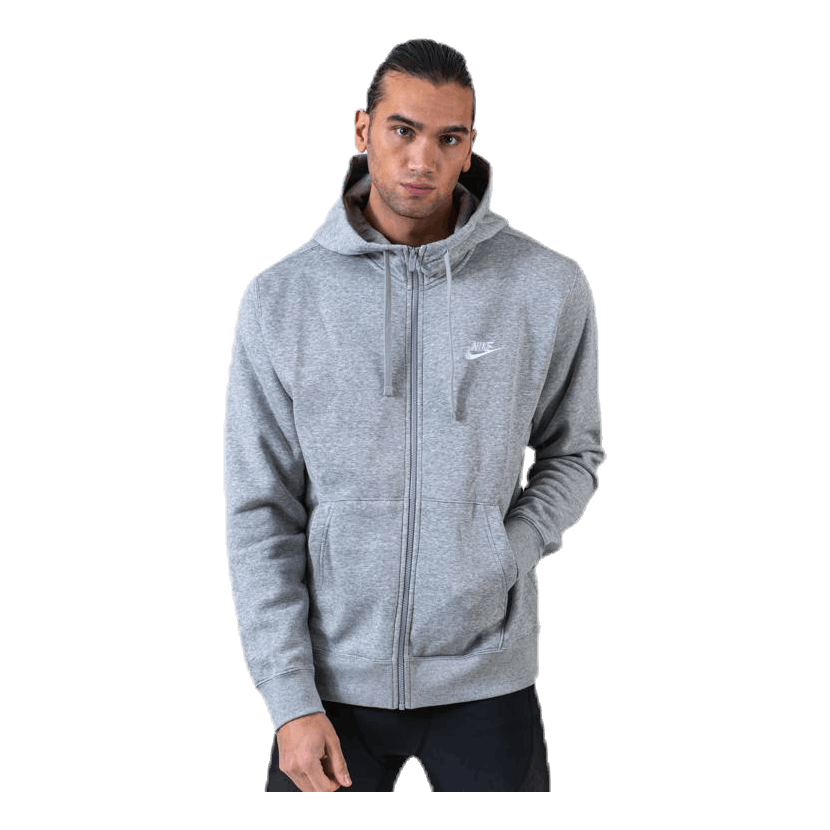 Sportswear Club Fleece Men's Full-Zip Hoodie DK GREY HEATHER/MATTE SILVER/WHITE