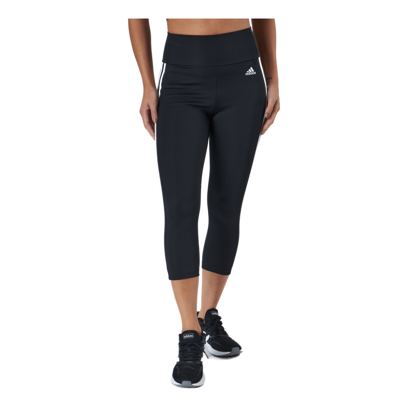 High Rise 3-Stripes 3/4 Sport Tights Black / White