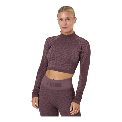 Formknit Seamless Cropped 1/4  Dusty Plum-leopard Print