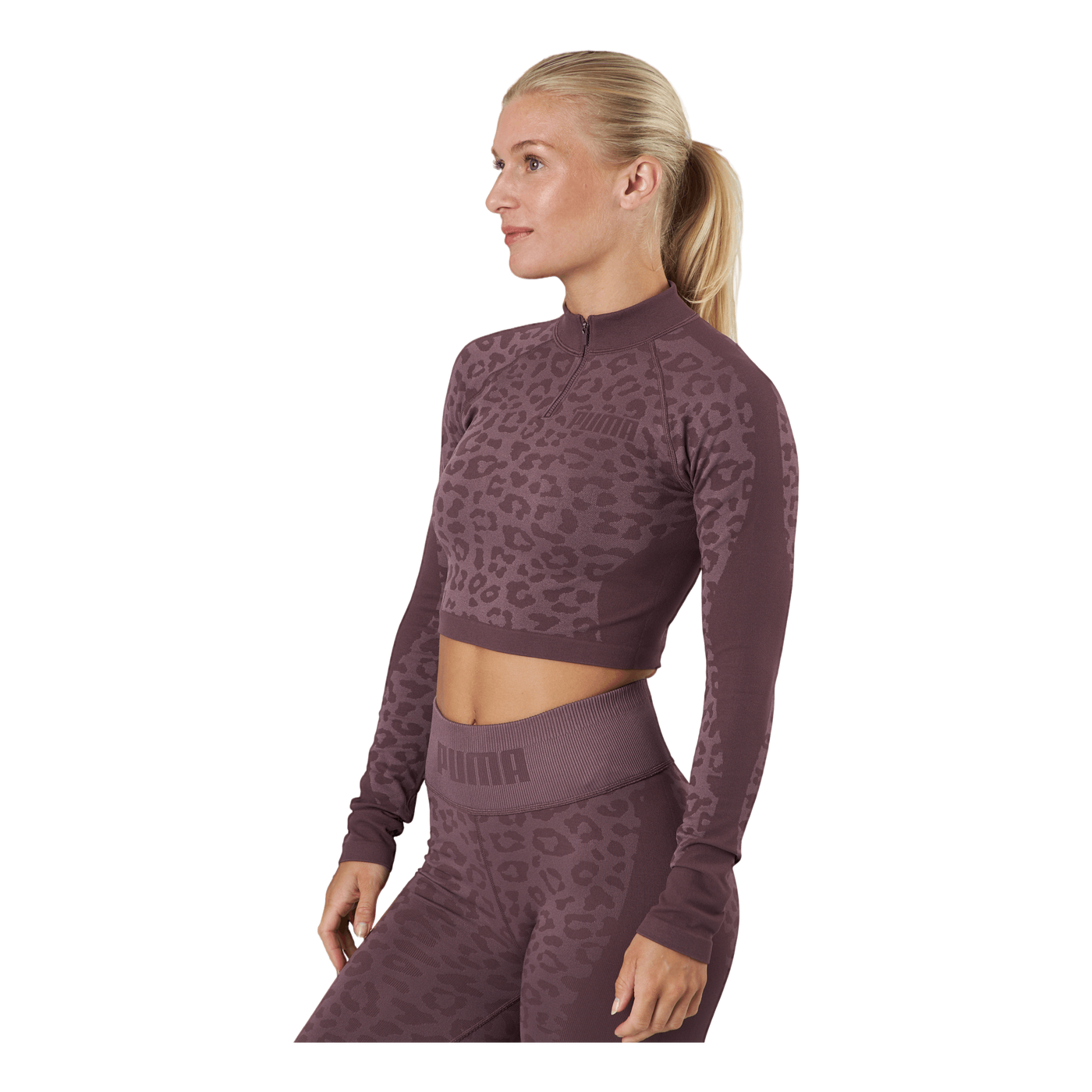 Formknit Seamless Cropped 1/4  Dusty Plum-leopard Print