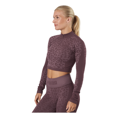 Formknit Seamless Cropped 1/4  Dusty Plum-leopard Print