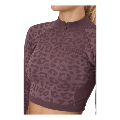 Formknit Seamless Cropped 1/4  Dusty Plum-leopard Print