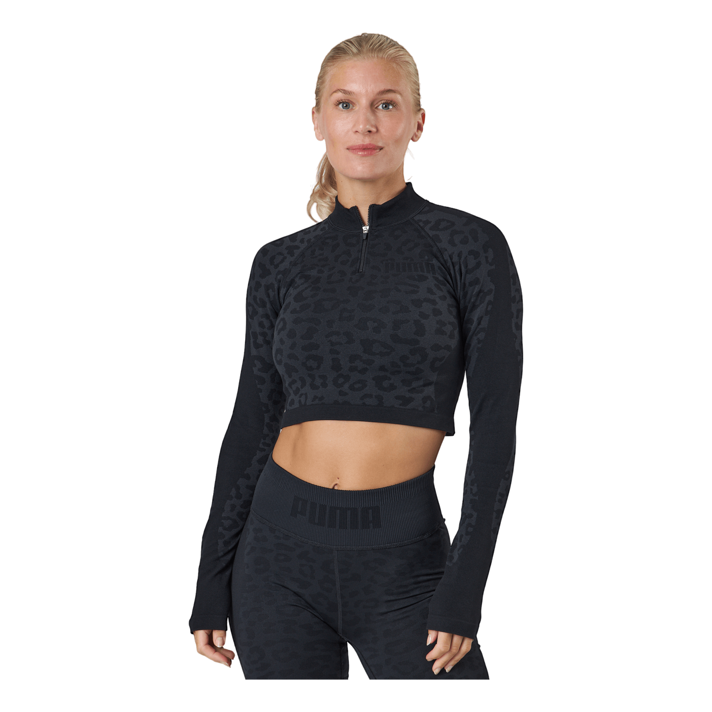 Formknit Seamless Cropped 1/4  Puma Black-leopard Print