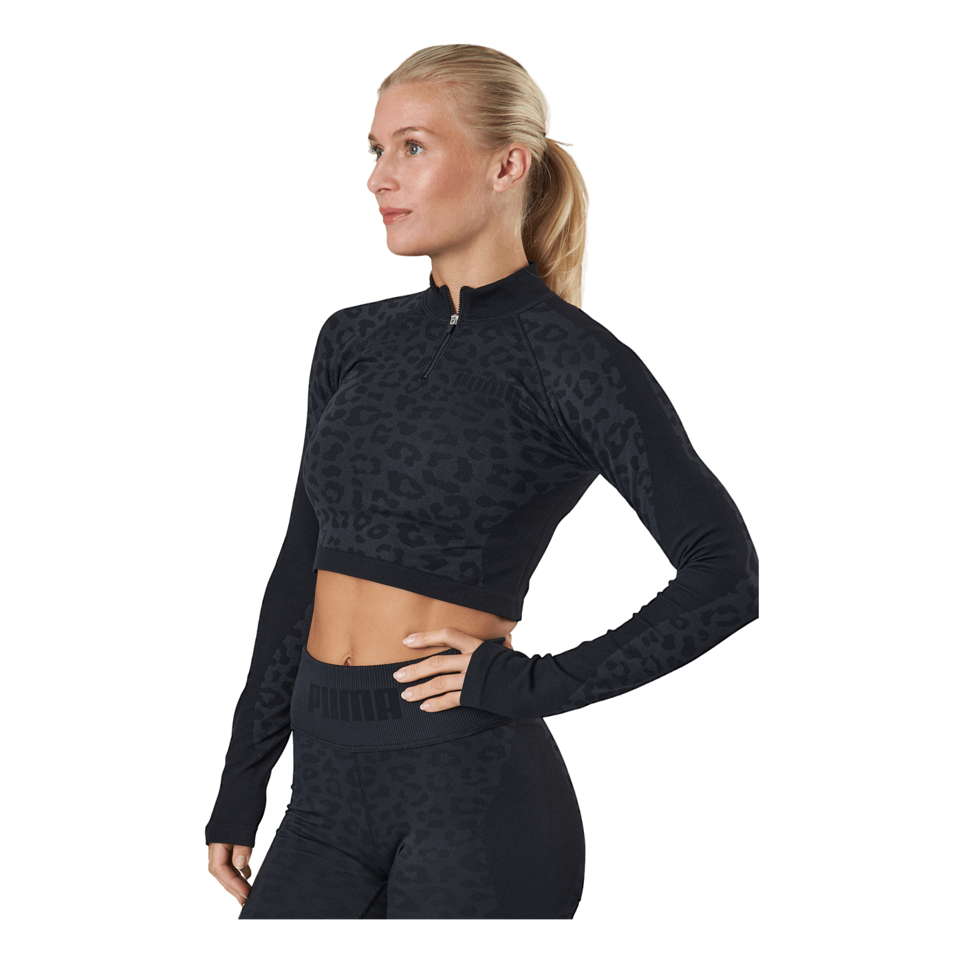 Formknit Seamless Cropped 1/4  Puma Black-leopard Print