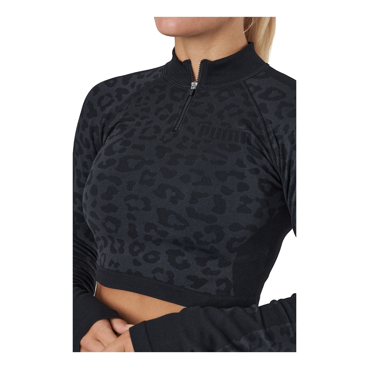 Formknit Seamless Cropped 1/4  Puma Black-leopard Print