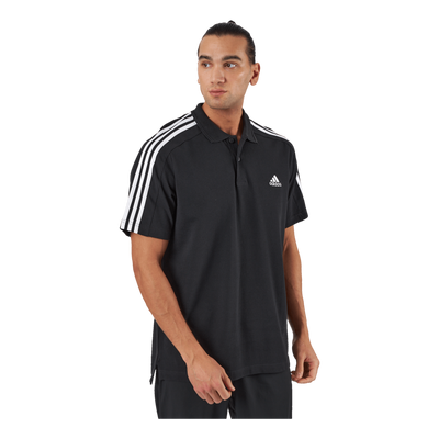 Essentials Piqué Embroidered Small Logo 3-Stripes Polo Shirt Black