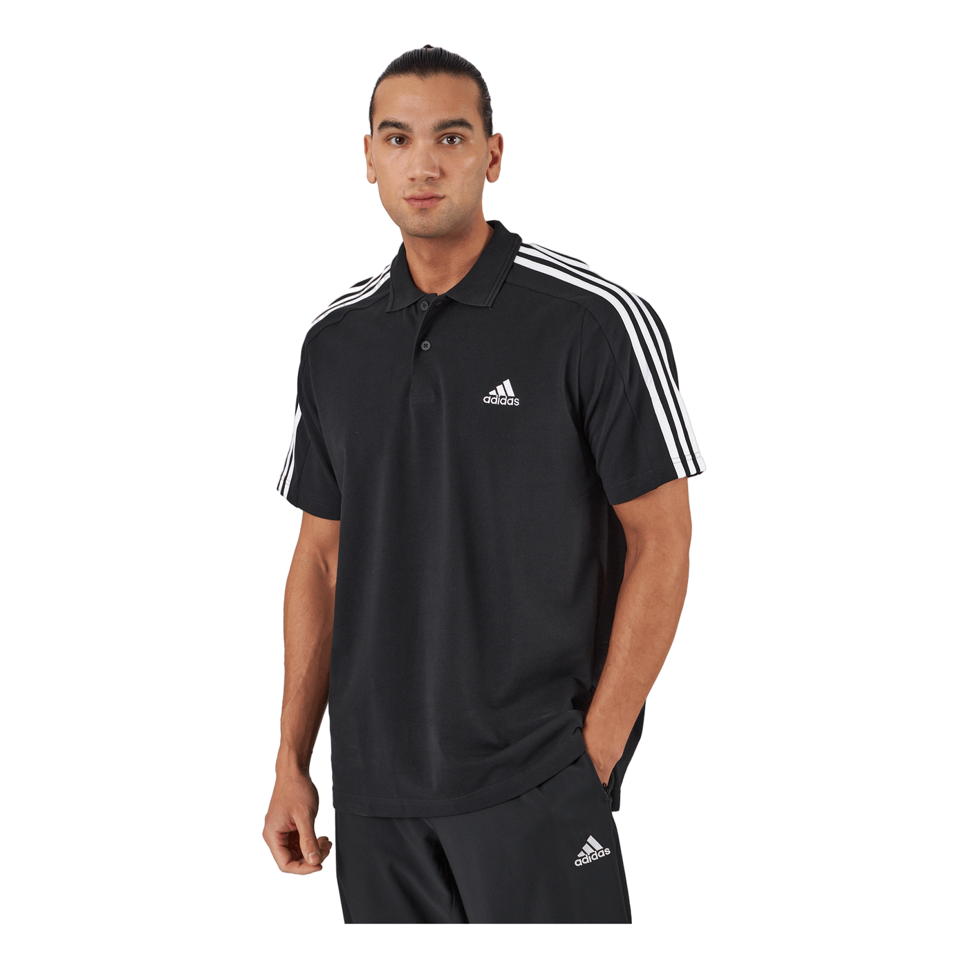 Essentials Piqué Embroidered Small Logo 3-Stripes Polo Shirt Black