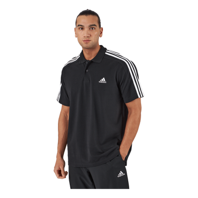 Essentials Piqué Embroidered Small Logo 3-Stripes Polo Shirt Black