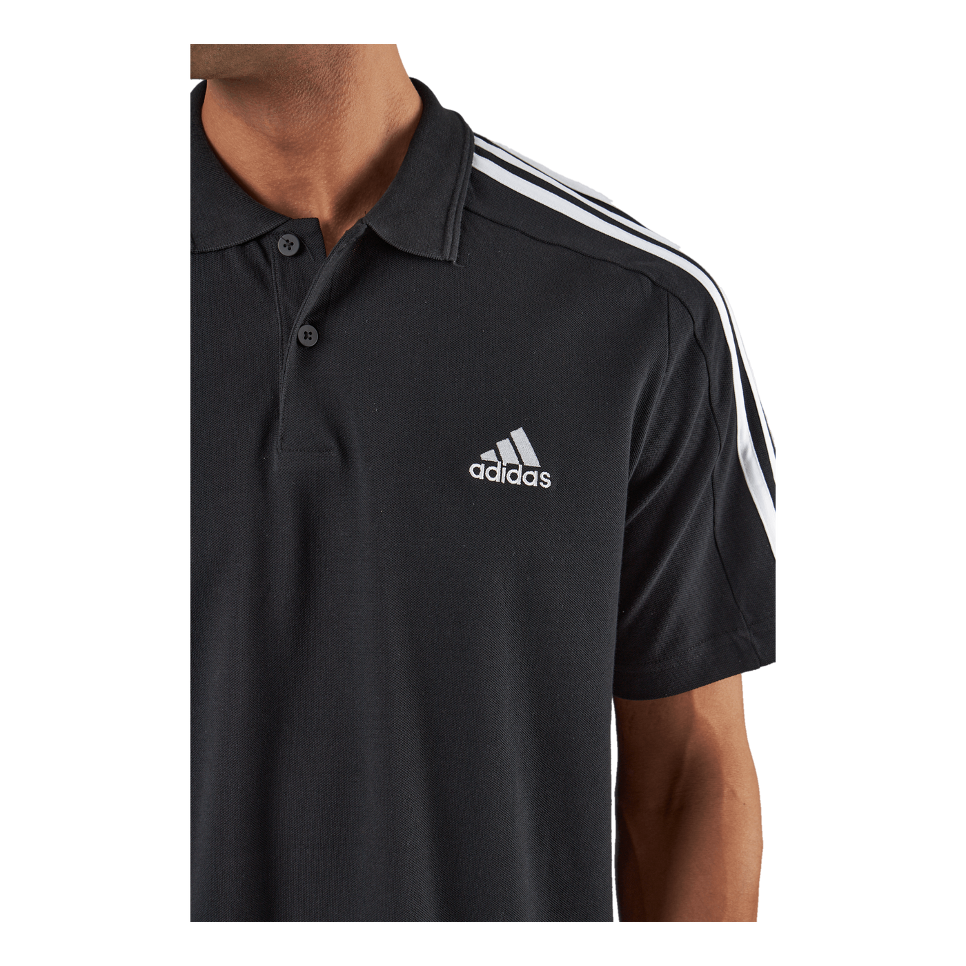 Essentials Piqué Embroidered Small Logo 3-Stripes Polo Shirt Black