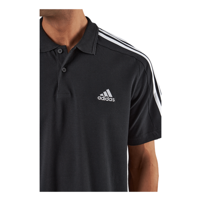 Essentials Piqué Embroidered Small Logo 3-Stripes Polo Shirt Black