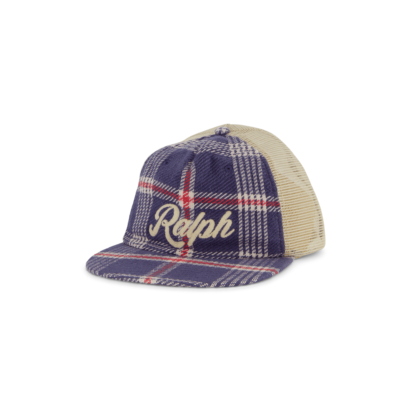 Embroidered Plaid Trucker Cap Navy/Off White Multi