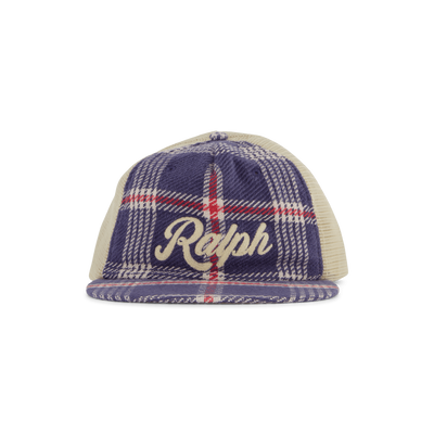 Embroidered Plaid Trucker Cap Navy/Off White Multi