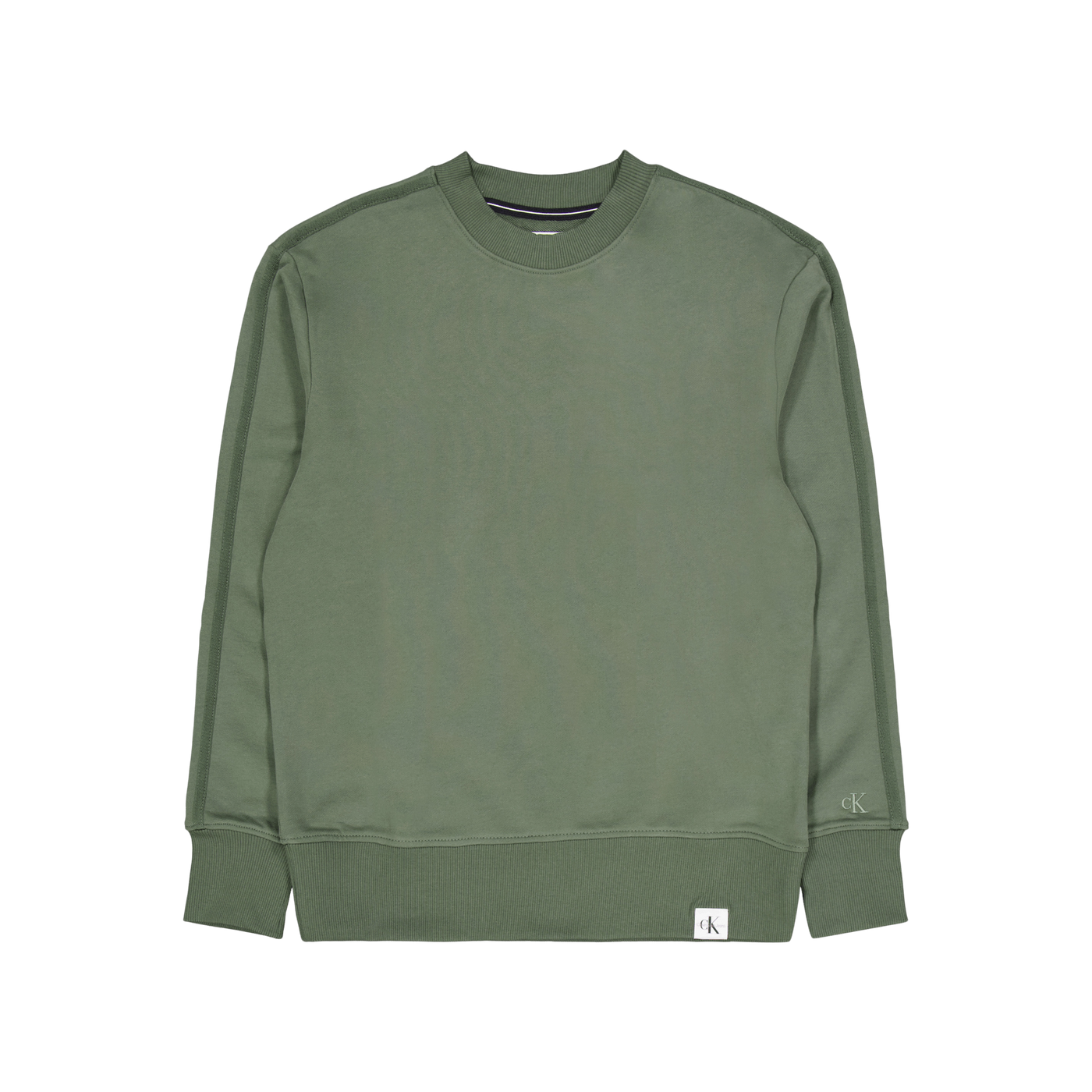 Woven Tab Crew Neck Llp - Thyme