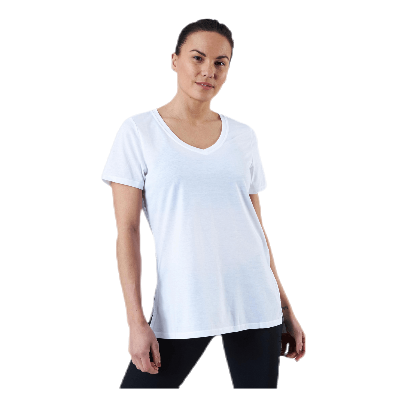 URBAN V Neck Hi Low Tee White