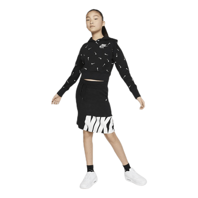 Nike Swooshfetti Crop Hoodie Jr White Black Brandosa