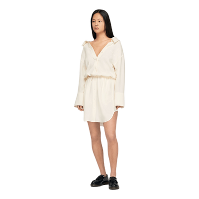 Falling Shoulder Shirt Dress W White