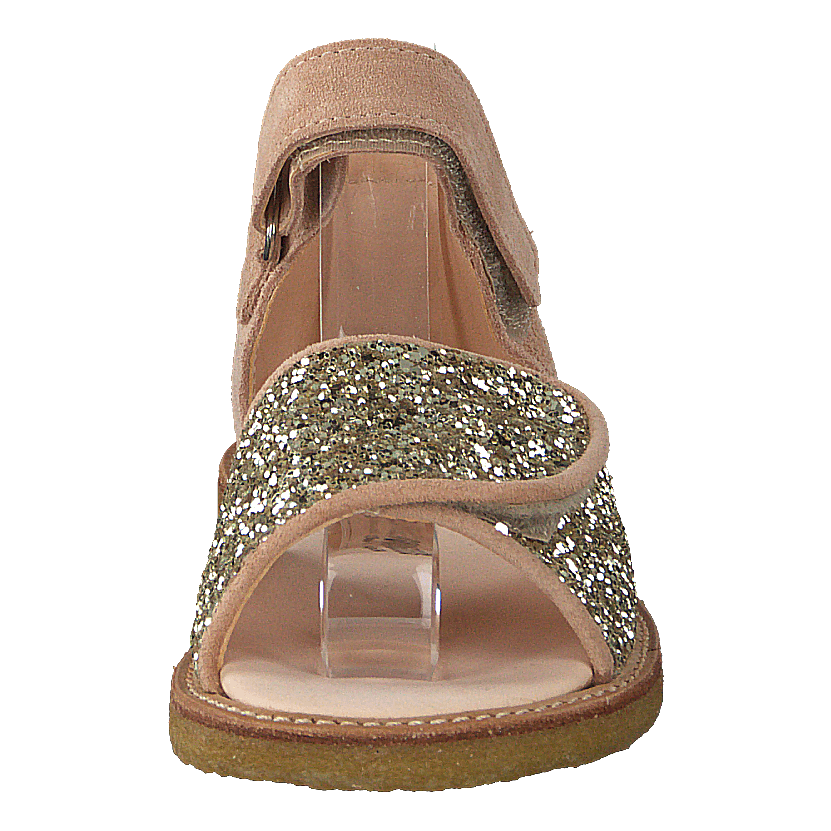 Sandal With Velcro Closure Nude/champagne Glitter
