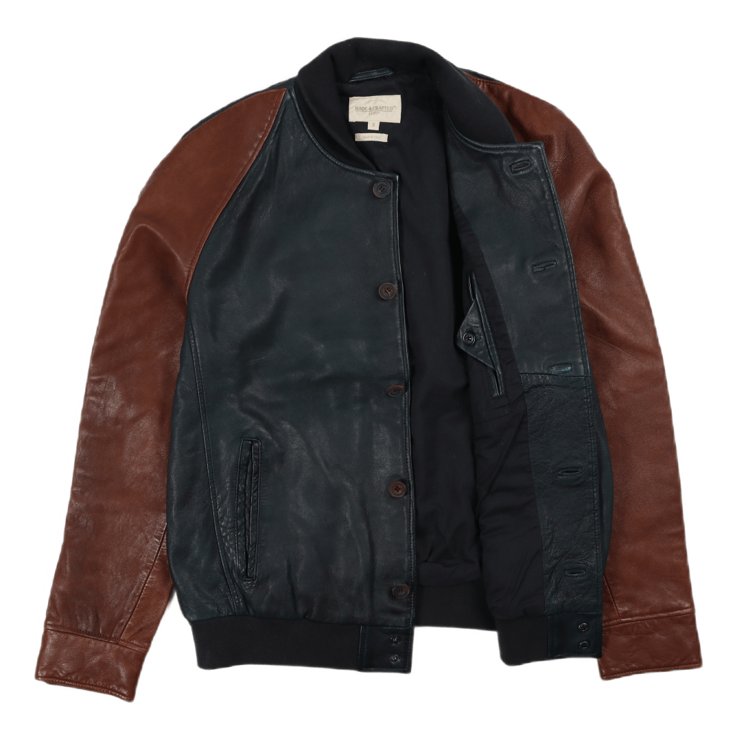 Leather Varsity Jacket Blue Black/brown
