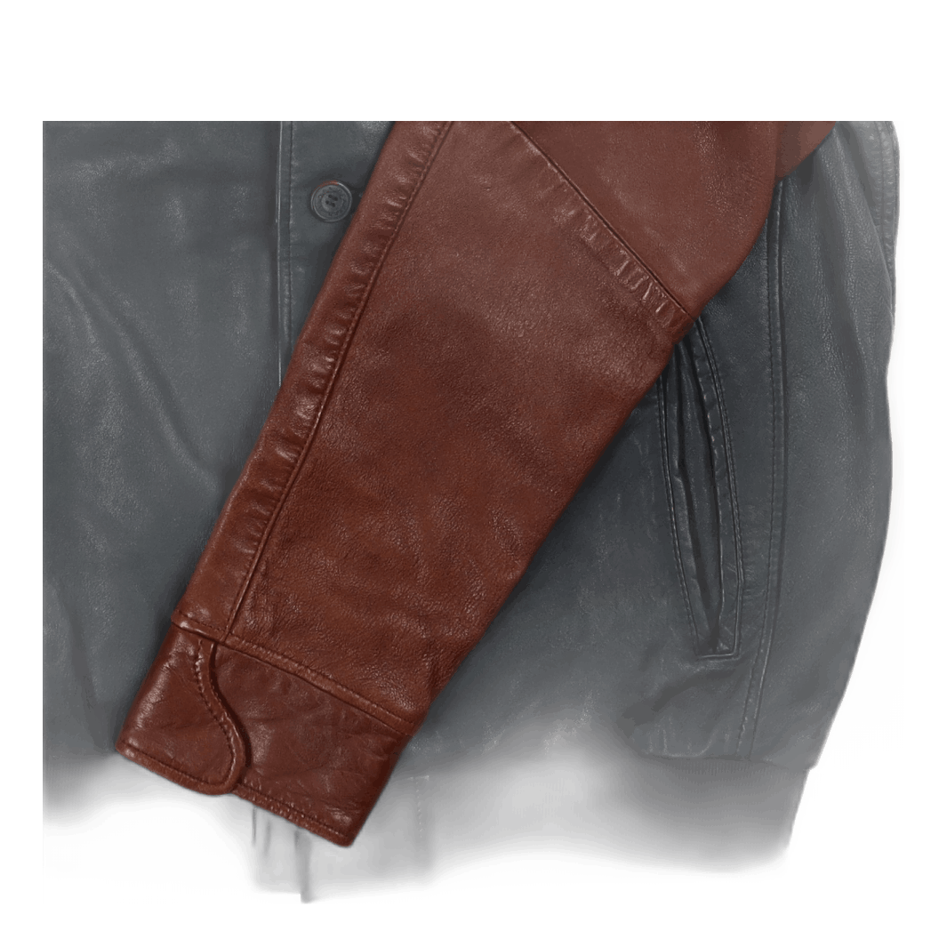 Leather Varsity Jacket Blue Black/brown