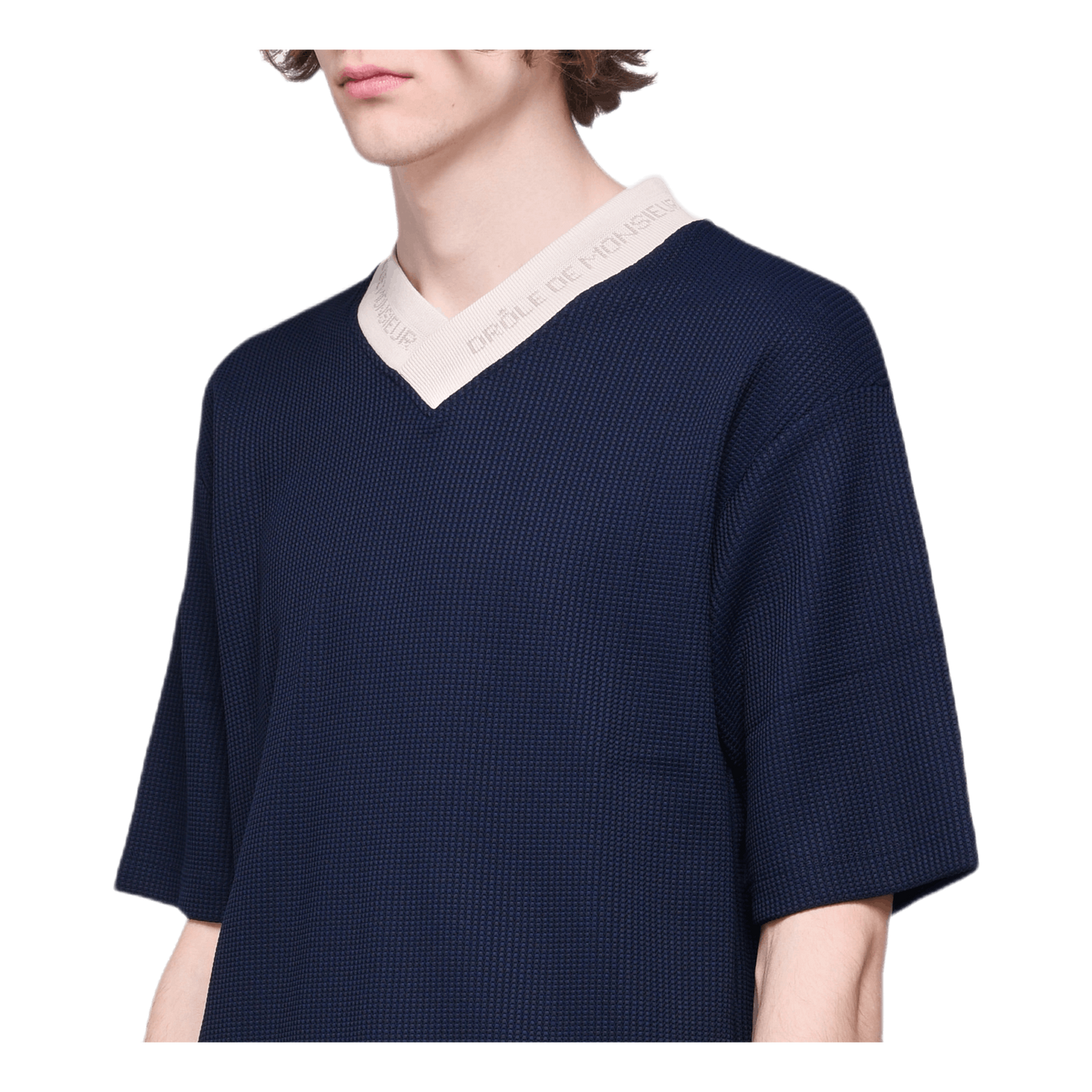 V-neck Textured T-shirt Blue